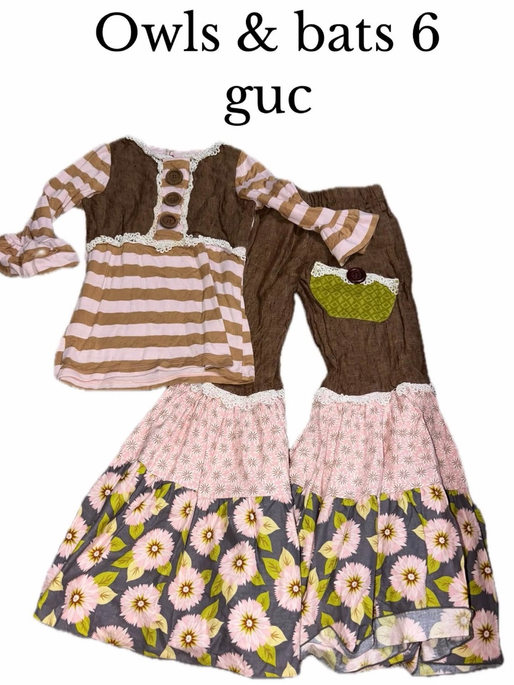 Owls and bats boutique size 6 outfit pants and shirt